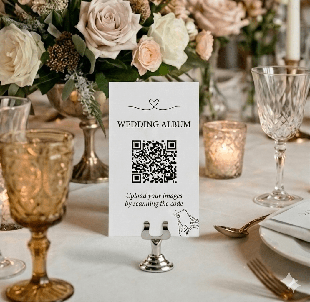 Wedding album and QR cards on the table